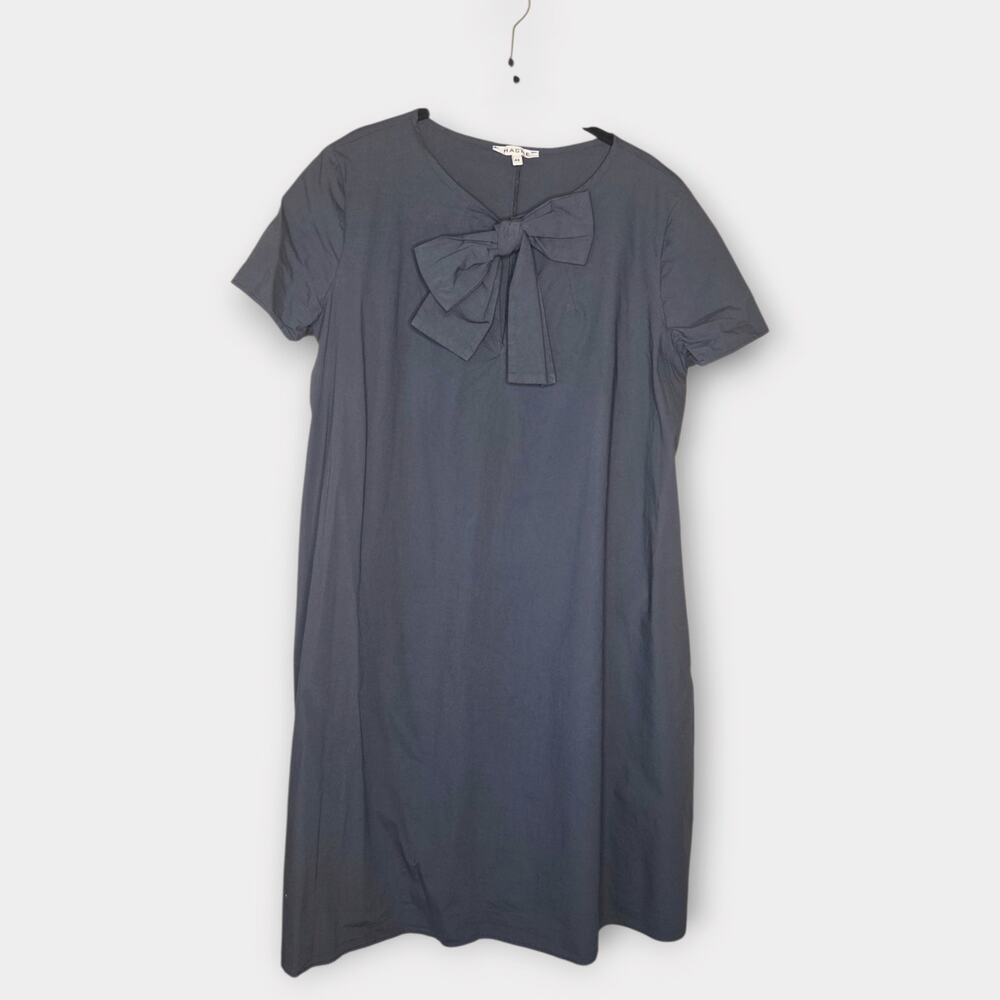 Hache Dark Gray Front Bow Dress Pockets Cotton Women's sz 10/ Lg
